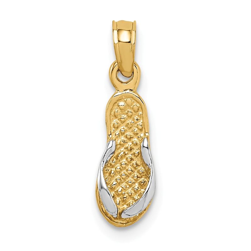 14k Yellow Gold And Rhodium Mini 3d Flip Flop Necklace - 18 Inch